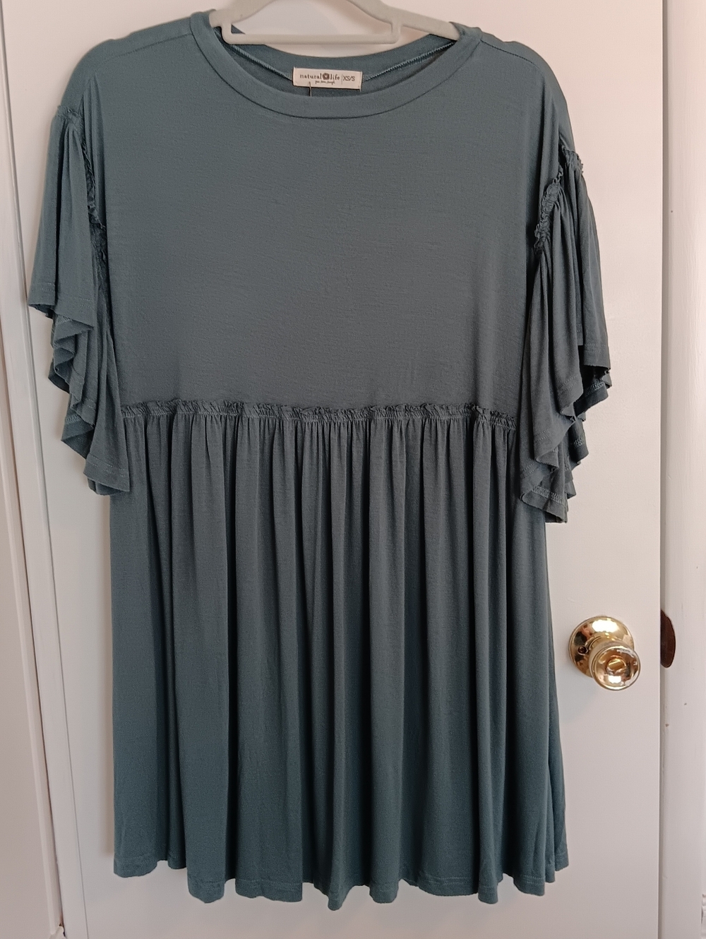 Natural Life Oversize Babydoll Mini Dress Blue/Grey Flutter Sleeve Relax Fit S